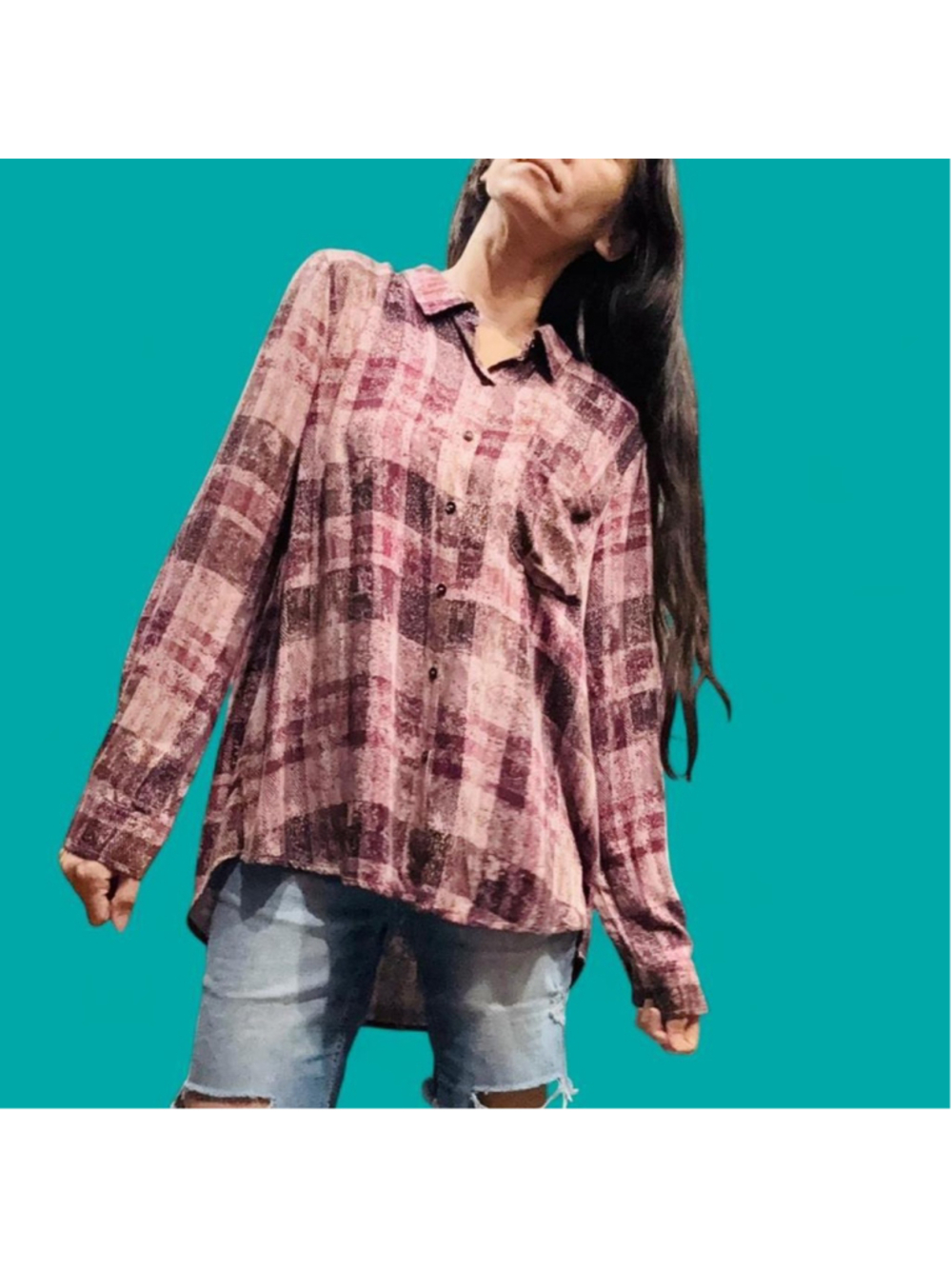 Mystree Plaid Button Down Shirt Womens Medium Oversized Rayon Flannel Look

Myst